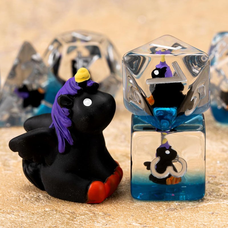 weyano Resin D&D Dice Set, Black Unicorn DND Animal Polyhedral Dice for Dungeons and Dragons, RPG, MTG DND 7-DIE (D4, D6, D8, D10, D12, D20, D%) for Ages 15 and Up - Image 1